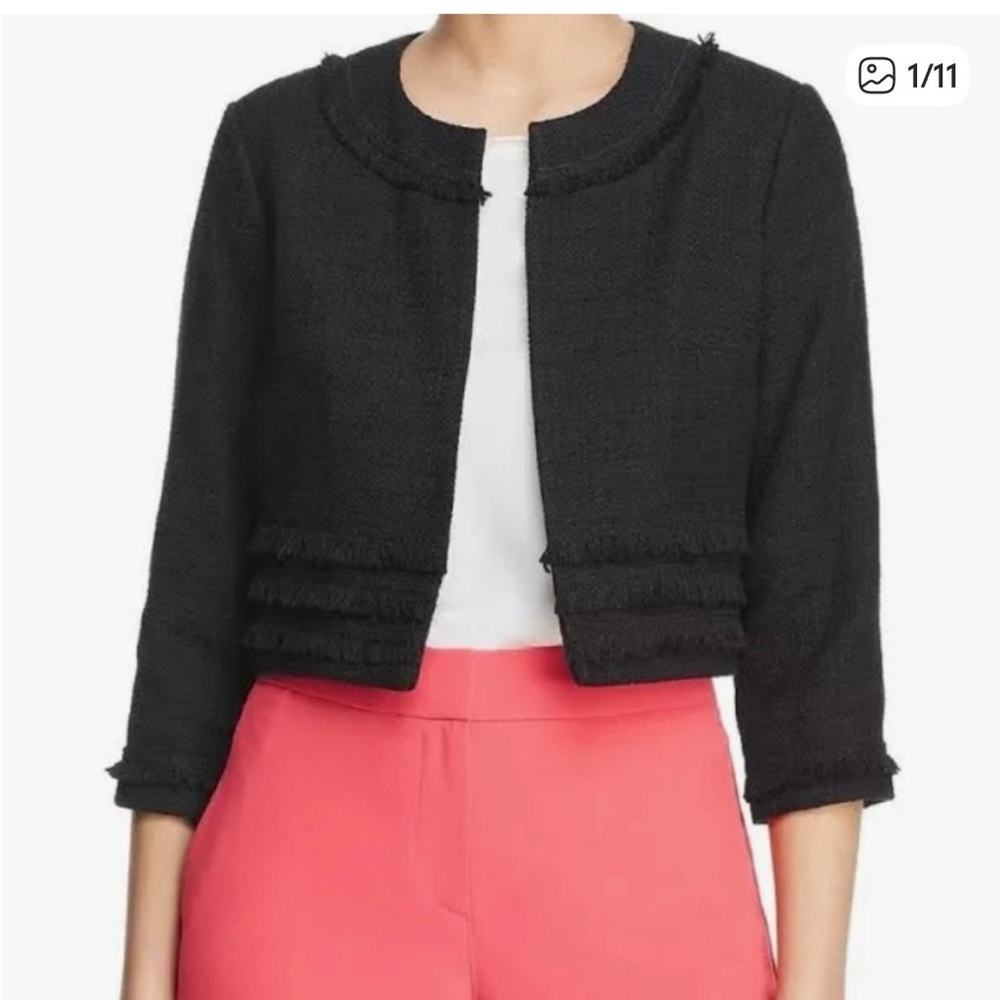Karl Lagerfeld Paris Corpcore Professional Navy Cropped Fringe Blazer
